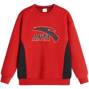 安踏儿童卫衣2024年秋冬新款男女宝圆领套头衫大童运动衫加绒上衣