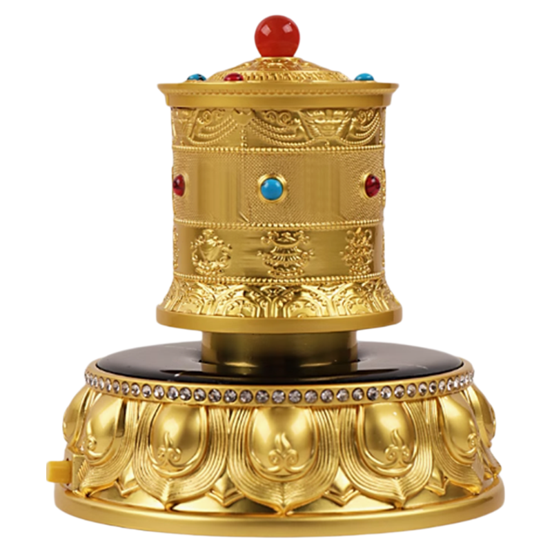 藏式家用合金转桶六字八吉祥车载香薰太阳能电池转轮汽车装饰摆件