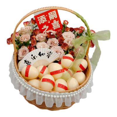 防藤编织送产妇坐月子鸡蛋花篮