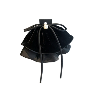 法式复古珍珠丝绒飘带抓夹黑色蝴蝶结扎高马尾夹后脑勺超仙盘发夹