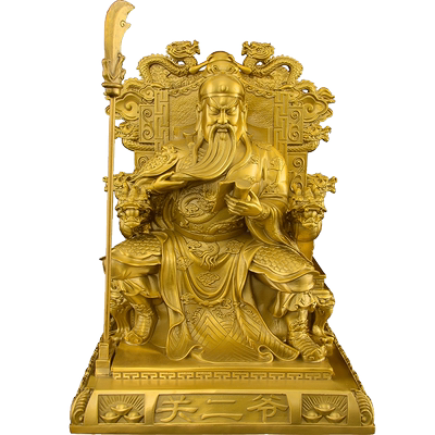 黄铜关公摆件客厅办公室看书关公