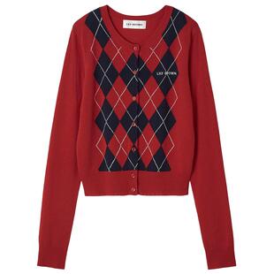 LILY BROWN2025秋冬新品复古菱形格纹长袖圆领针织开衫LWND254070