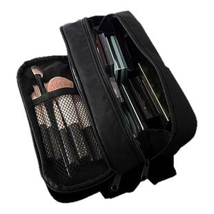 简约黑色分区化妆包女便携大容量出差旅行洗漱包化妆品刷子收纳包