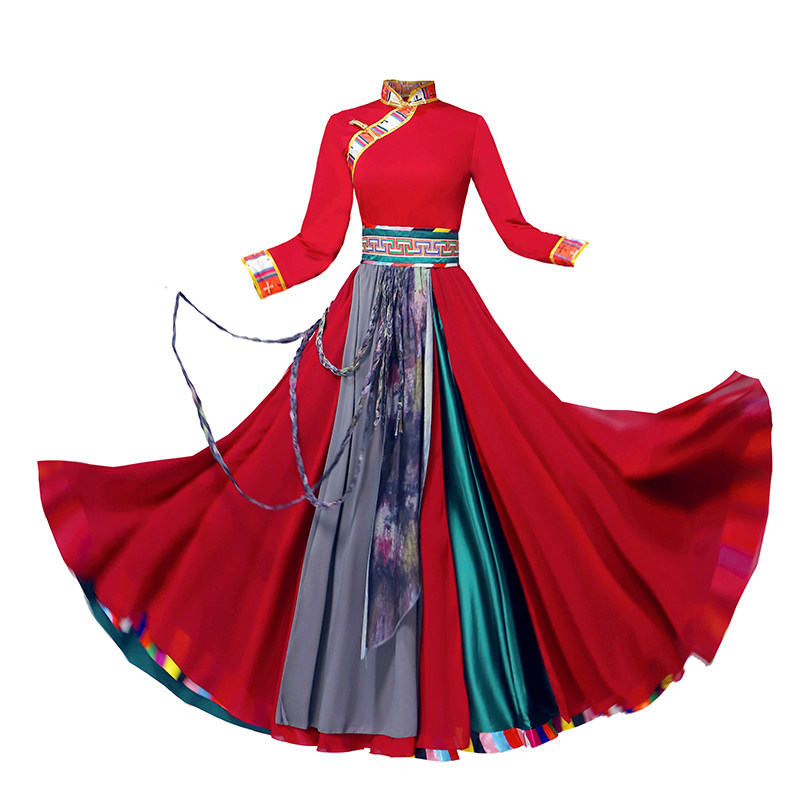 新款藏族舞蹈练习裙半身裙艺考课堂训练服练功服大摆裙藏族表演服
