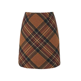 复古格调100%全羊毛半裙毛呢格子半身裙小A字裙高腰显瘦秋冬半裙