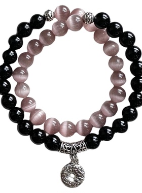 天然黑曜石手串双圈手链女款