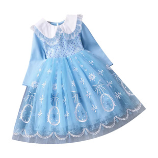 女童艾莎公主裙子冬季新款儿童洋气生日礼服加绒爱莎连衣裙春秋款