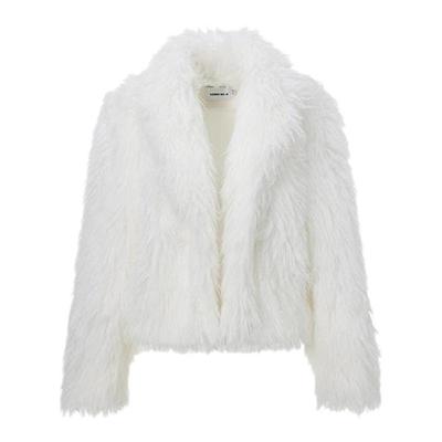 LEDIM WANG白色环保皮草外套女2024冬季新款软糯舒适气质保暖毛领