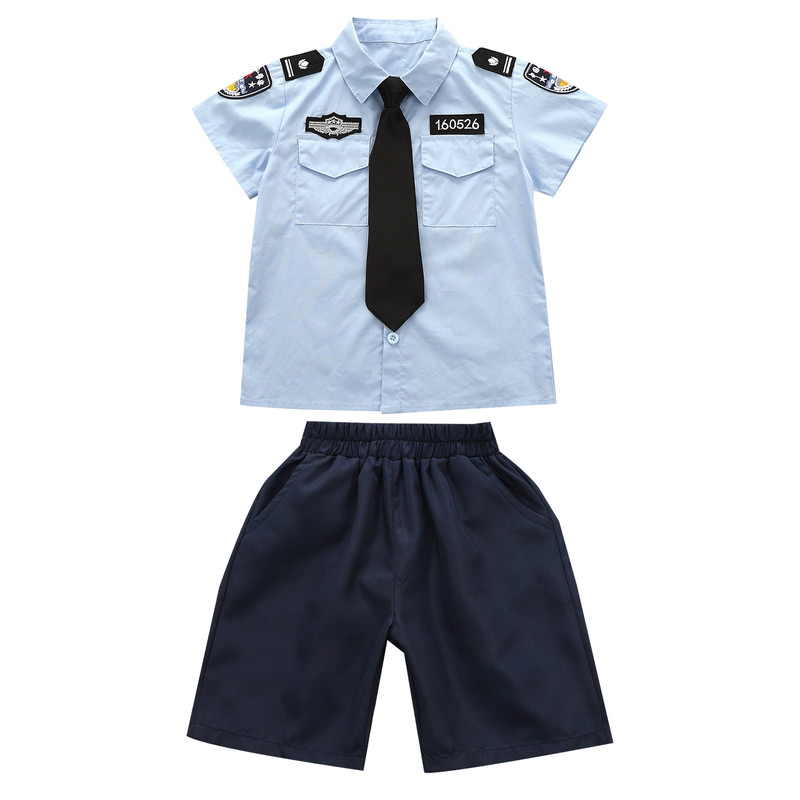 六一儿童演出服夏季男女童酷帅警察服套装宝宝小交警幼儿园表演服