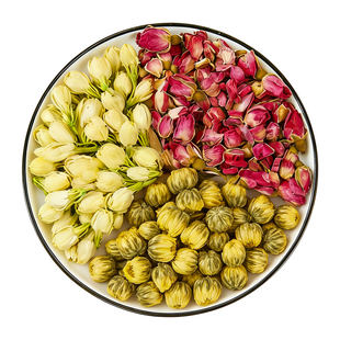 女神三花茶茉莉花玫瑰花菊花组合养生茶包生气旰郁喝疏金银花胎菊