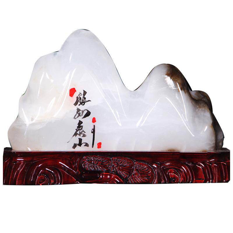 雪花玉石办公室靠山石头摆件