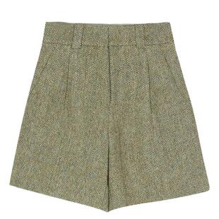 谜底绵羊毛呢短裤2025春季新品通勤风百搭直筒靴裤女士251MK0001