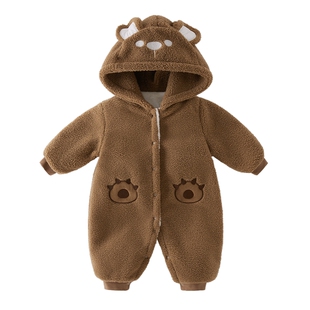 婴儿加绒哈衣冬款加厚衣服新生儿爬服外穿幼童衣服秋冬女宝连体衣