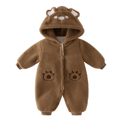 婴儿加绒哈衣冬款加厚衣服新生儿爬服外穿幼童衣服秋冬女宝连体衣