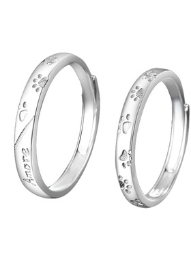 ZESHUO小狗的爱 情侣对戒999纯银原创设计狗爪可爱一对款足银戒指