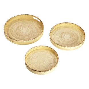 现 纽约下城公园进口轻竹打水麦田圈原生态缝纫边托盘果盘三尺寸