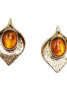 气质款耳环天然石百搭欧美古董风