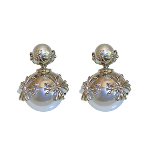 独特双面珍珠耳钉女2025新款洋气十字架耳环复古小众气质爆款耳饰