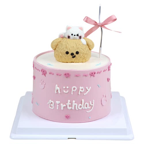仟卓猫狗蛋糕装饰立体卡通情侣纪念日生日摆件小猫小狗巧克力插件