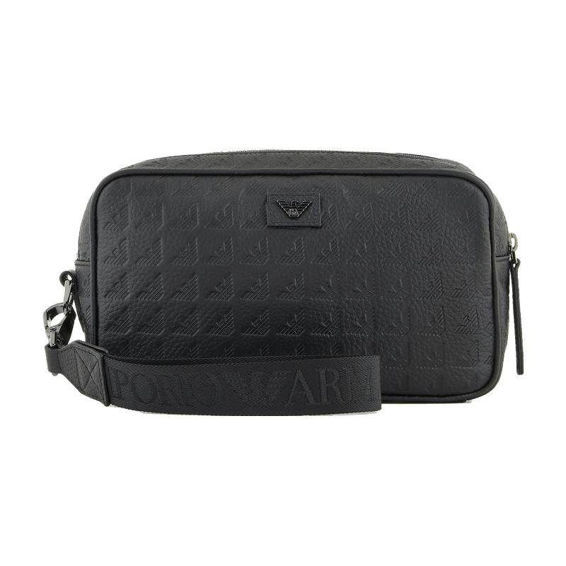 EMPORIO ARMANI/阿玛尼秋冬男牛皮革荔枝纹拉链压花配腕带手拿包