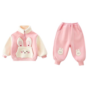 女童冬装套装巨好看2025新款加绒卫衣女宝休闲运动加厚保暖两件套