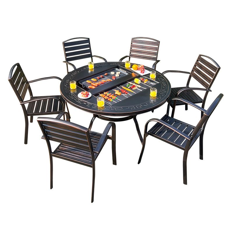 户外烧烤桌椅休闲庭院室外烧烤台别墅院子家用铸铝两用无烟烧烤炉