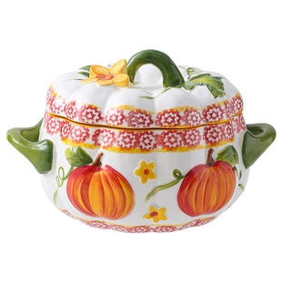 南瓜带盖双耳汤碗家用陶瓷耐高温猪油罐可放冰箱储物罐大号炖盅