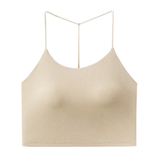 黑色挂脖子露背打底防走光带胸垫文胸bra一体短款背心吊带裹胸女