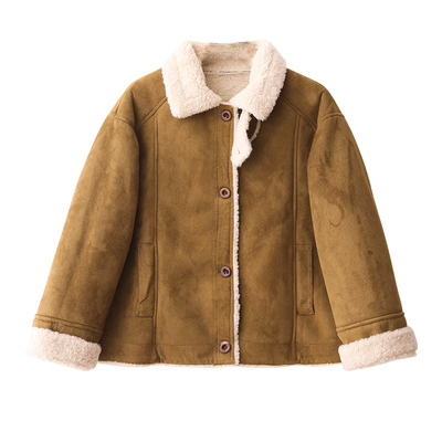 小耳出品麂皮绒皮毛一体立领外套