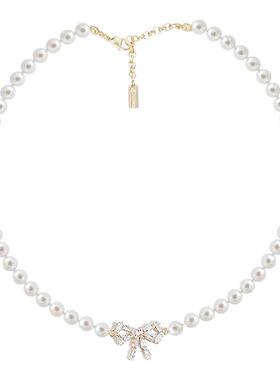 鞠婧祎同款蝴蝶结珍珠项链