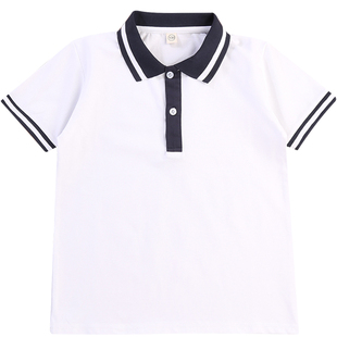 儿童校服短袖T恤夏装男童女童POLO衫中大小学生蓝领纯棉学院童装