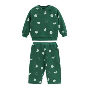 whitewheat儿童2025秋季华夫格套装厚男女宝宝春秋装休闲上衣裤子