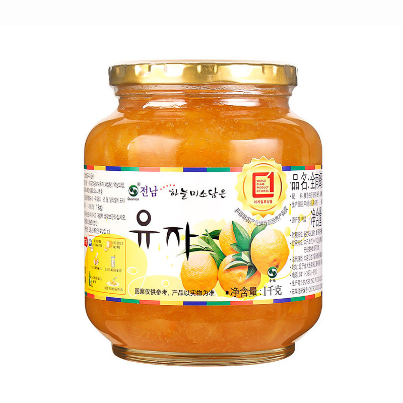 韩国原装进口全南蜂蜜柚子茶果酱果茶方便冲饮品1kg玻璃大瓶罐装