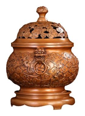 紫铜带底云纹兽耳室内净化香薰炉