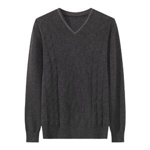 King Deer/鹿王羊绒衫男士V领变化组织格子套头衫20春秋新款
