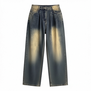 大码胖mm美式穿搭蓝色牛仔裤女梨形报恩裤不贴腿宽松显瘦直筒裤子