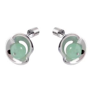 盐岛荷露东陵玉大珠白金色耳钉新中式国风高级感轻奢原创设计耳饰