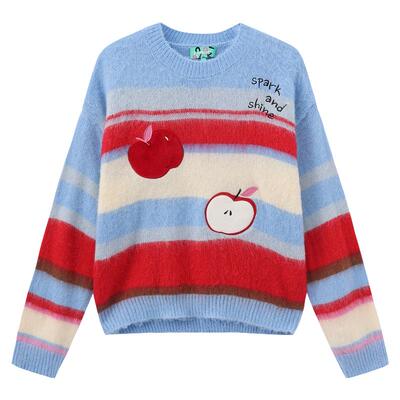 innplanet26春夏新款甜美复古少女彩色条纹毛衣针织衫PP11KN011A