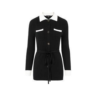 MARYLING玛俪琳2025秋季新品黑白撞色翻领系带针织开衫A1FGW08220