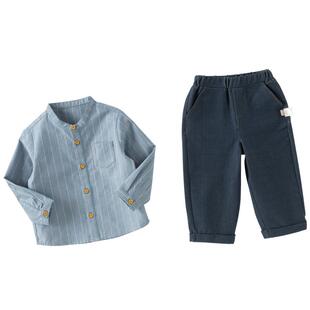 戴维贝拉儿童学院风套装2026春装新款男童帅气周岁衬衫裤子衣服