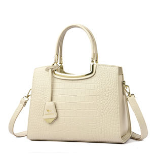 袋鼠品牌真皮女士手提包2026新款亮皮鳄鱼纹妈妈斜挎包百搭牛皮包