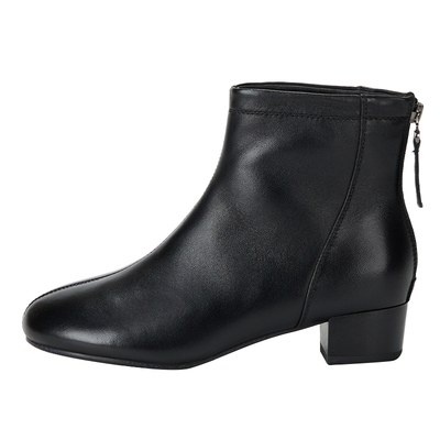 百年烟斗黑色加绒羊皮粗跟靴子女