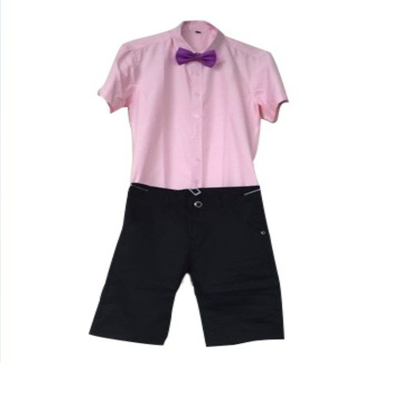 伴郎服装男套装短袖白色衬衫短裤背带裤两件套装夏季兄弟团服大码