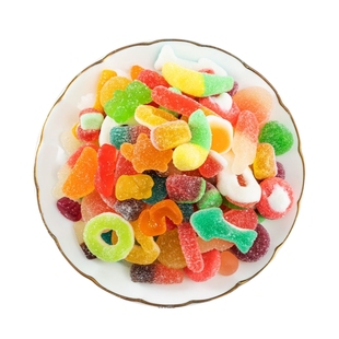 多彩橡皮软糖酸砂爆浆涂油水果味汁混合口味休闲零食Q弹糖果批发