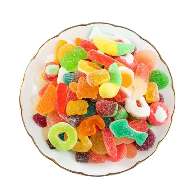 多彩橡皮软糖酸砂爆浆涂油水果味汁混合口味休闲零食Q弹糖果批发