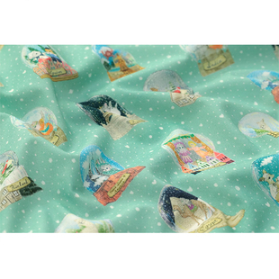 日本进口60支纯棉面料yukiemon松浦柔软手工服装连衣裙水晶球动物