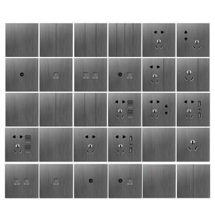 拉丝开关插座面板墙壁16A空调多孔86型灰色十孔一开5五孔暗装家用