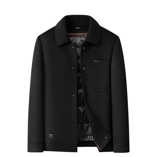 羊毛呢子大衣男士短款翻领黑色羽绒服内胆外套冬季新款高端双面呢