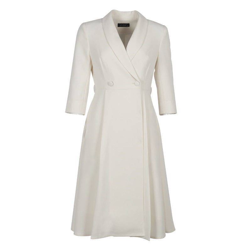 米白色正式场合连衣裙女士气质时尚西服裙子主持人上镜职业正装裙