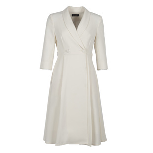 米白色正式场合连衣裙女士气质时尚西服裙子主持人上镜职业正装裙